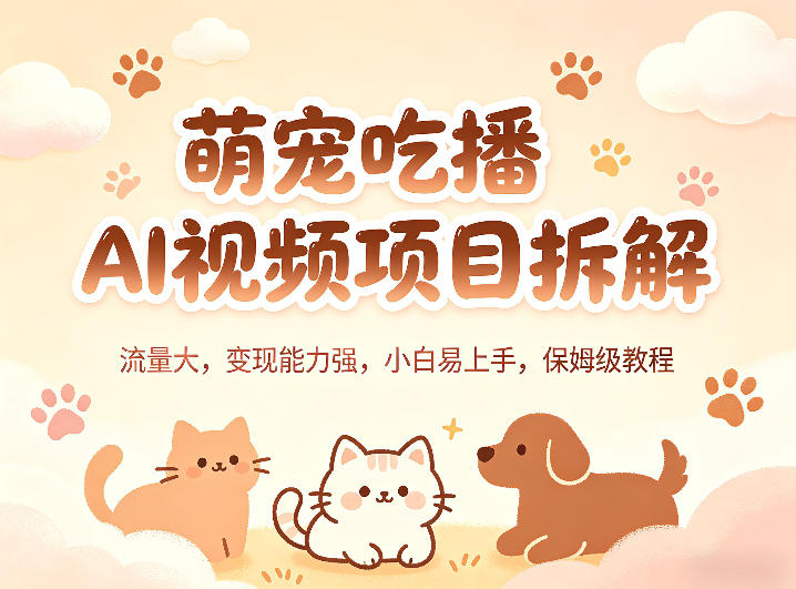 萌宠吃播AI视频项目拆解，流量大，变现能力强，小白易上手，保姆级教程云学当下-创业资源网-知予轻创网-资源整合-互联网创业课程云学当下