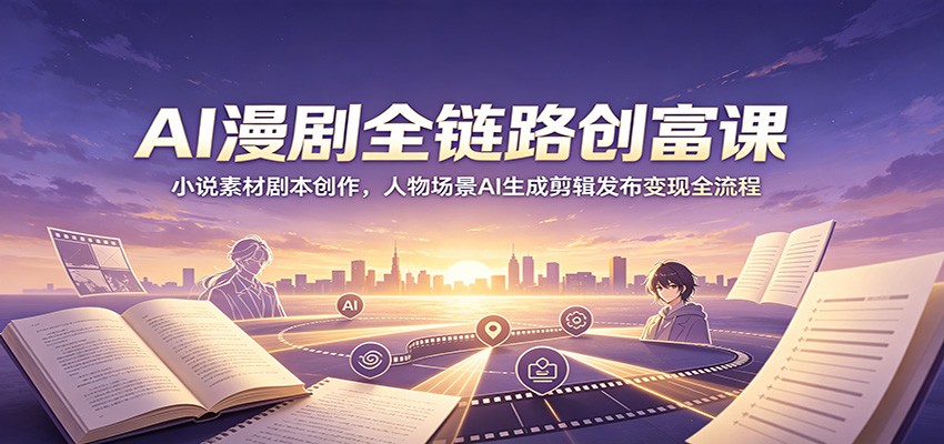 AI漫剧全链路创富课:小说素材剧本创作,人物场景AI生成剪辑发布变现全流程云学当下-创业资源网-知予轻创网-资源整合-互联网创业课程云学当下