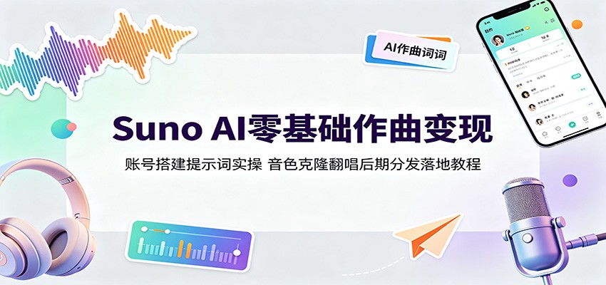 Suno AI零基础作曲变现:账号搭建提示词实操,音色克隆翻唱后期分发落地教程云学当下-创业资源网-知予轻创网-资源整合-互联网创业课程云学当下