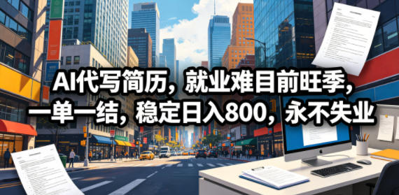 AI代写简历，就业难目前旺季，一单一结，稳定日入800，永不失业云学当下-创业资源网-知予轻创网-资源整合-互联网创业课程云学当下