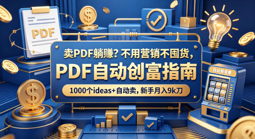 卖PDF躺賺？不用营销不囤货，PDF自动创富指南，1000个ideas+自动卖，新手月入9k刀【原创双语字幕】云学当下-创业资源网-知予轻创网-资源整合-互联网创业课程云学当下