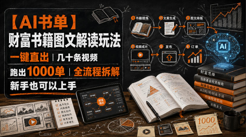 【AI书单】财富书籍图文解读玩法，一键直出，几十条视频，跑出1000单，全流程拆解，新手也可以上手云学当下-创业资源网-知予轻创网-资源整合-互联网创业课程云学当下