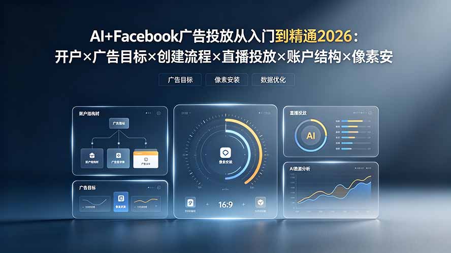 AI+Facebook广告投放从入门到精通2026：开户×广告目标×创建流程×直播投放×账户结构×像素安装×AI赋能云学当下-创业资源网-知予轻创网-资源整合-互联网创业课程云学当下