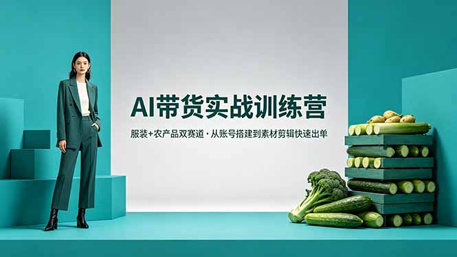 AI带货实战训练营，服装+农产品双赛道，从账号搭建到素材剪辑快速出单云学当下-创业资源网-知予轻创网-资源整合-互联网创业课程云学当下