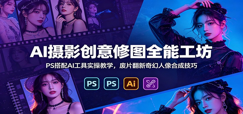 AI摄影创意修图全能工坊：PS搭配AI工具实操教学，废片翻新奇幻人像合成技巧云学当下-创业资源网-知予轻创网-资源整合-互联网创业课程云学当下