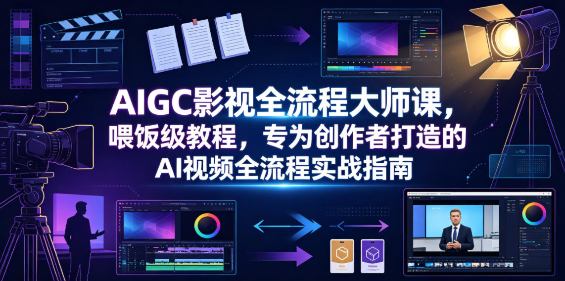 AIGC影视全流程大师课,喂饭级教程,专为创作者打造的AI视频全流程实战指南云学当下-创业资源网-知予轻创网-资源整合-互联网创业课程云学当下