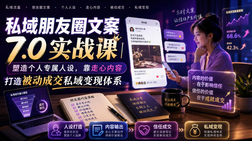 私域朋友圈文案7.0实战课｜塑造个人专属人设，靠走心内容打造被动成交私域变现体系云学当下-创业资源网-知予轻创网-资源整合-互联网创业课程云学当下