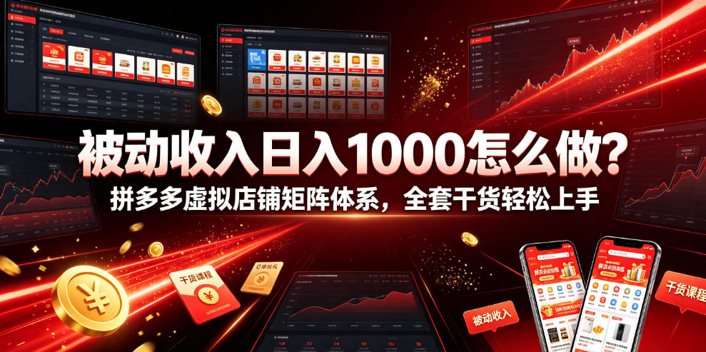 被动收入日入1000怎么做？拼多多虚拟店铺矩阵体系，全套干货轻松上手【揭秘】云学当下-创业资源网-知予轻创网-资源整合-互联网创业课程云学当下