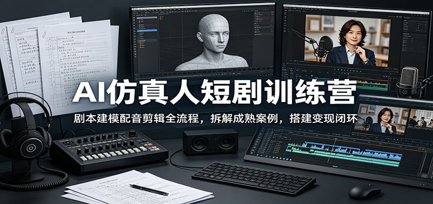 AI仿真人短剧训练营:剧本建模配音剪辑全流程,拆解成熟案例,搭建变现闭环云学当下-创业资源网-知予轻创网-资源整合-互联网创业课程云学当下