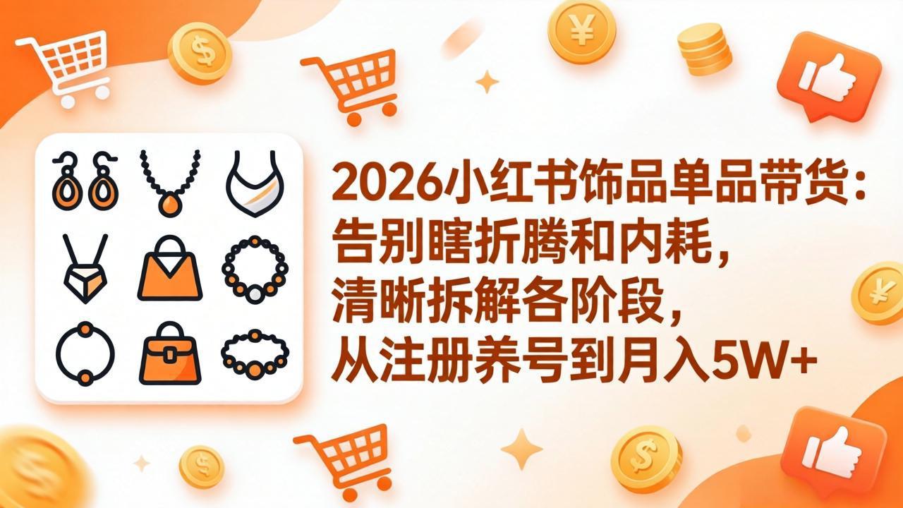 2026小红书饰品单品带货：告别瞎折腾和内耗，清晰拆解各阶段，从注册养号到月入5W+-云学当下