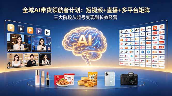 全域AI带货领航者计划：短视频+直播+多平台矩阵，三大阶段从起号变现到长效经营云学当下-创业资源网-知予轻创网-资源整合-互联网创业课程云学当下