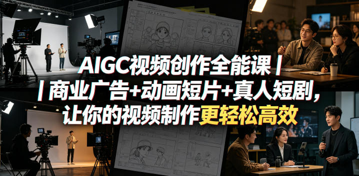 AIGC视频创作全能课｜商业广告+动画短片+真人短剧，让你的视频制作更轻松高效云学当下-创业资源网-知予轻创网-资源整合-互联网创业课程云学当下