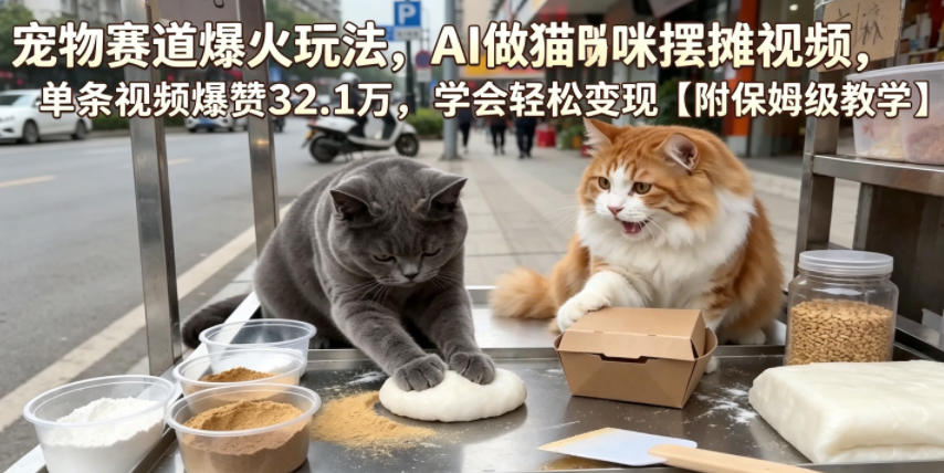 宠物赛道爆火玩法,AI做猫咪摆摊视频,单条视频爆赞32.1万,学会轻松变现【附保姆级教学】云学当下-创业资源网-知予轻创网-资源整合-互联网创业课程云学当下