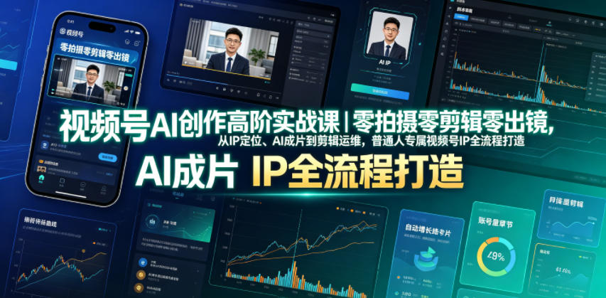 视频号AI创作高阶实战课｜零拍摄零剪辑零出镜，从IP定位、AI成片到剪辑运维，普通人专属视频号IP全流程打造云学当下-创业资源网-知予轻创网-资源整合-互联网创业课程云学当下