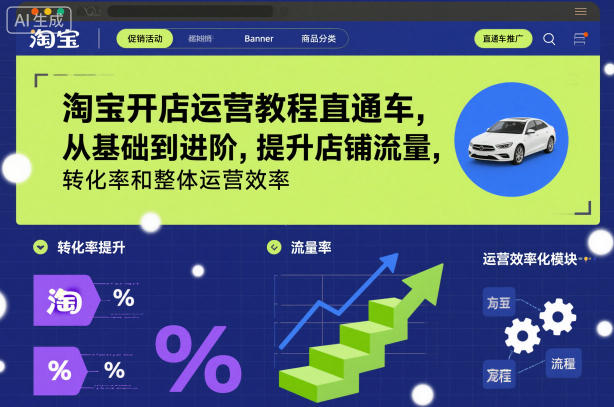 淘宝开店运营教程直通车，从基础到进阶，提升店铺流量，转化率和整体运营效率(更新26年05月27日)云学当下-创业资源网-知予轻创网-资源整合-互联网创业课程云学当下