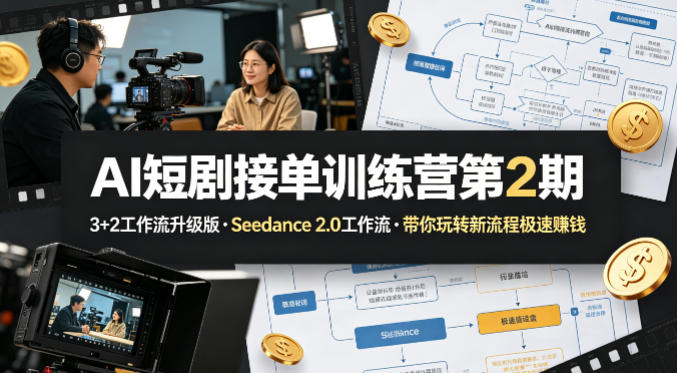 AI短剧接单训练营第2期，3+2工作流升级版，Seedance 2.0工作流，带你玩转新流程极速賺钱云学当下-创业资源网-知予轻创网-资源整合-互联网创业课程云学当下