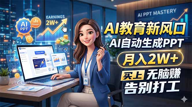 AI教育新风口，AI自动生成PPT，月入2W+，无脑赚，告别打工云学当下-创业资源网-知予轻创网-资源整合-互联网创业课程云学当下