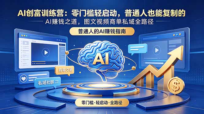 AI创富训练营:零门槛轻启动,普通人也能复制的AI赚钱之道,图文视频商单私域全路径云学当下-创业资源网-知予轻创网-资源整合-互联网创业课程云学当下
