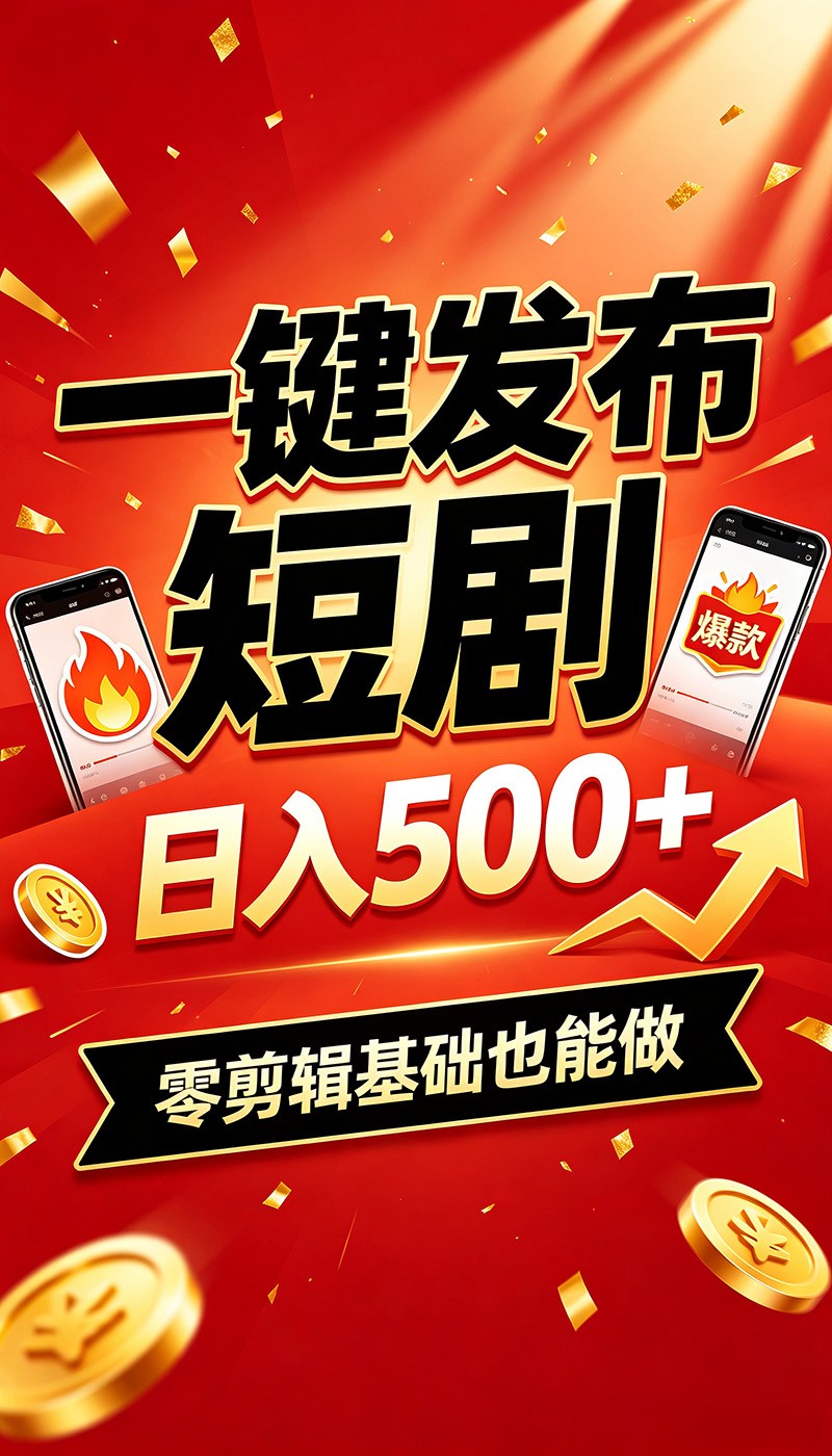 快手短剧一键发布，不用剪辑操作简单，副业日入500+。空闲时间轻松赚收益云学当下-创业资源网-知予轻创网-资源整合-互联网创业课程云学当下