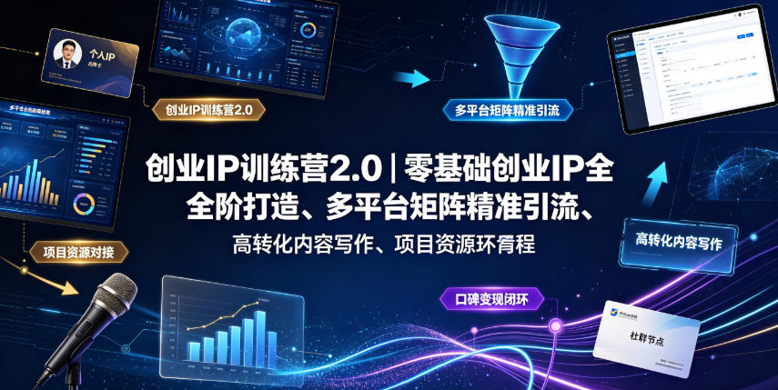 创业IP训练营2.0｜零基础创业IP全阶打造、多平台矩阵精准引流、高转化内容写作、项目资源对接与口碑变现闭环课程云学当下-创业资源网-知予轻创网-资源整合-互联网创业课程云学当下