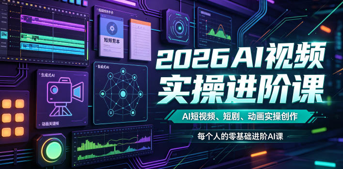 2026AI视频实操进阶课,AI短视频、短剧、动画实操创作,每个人的零基础进阶ai课云学当下-创业资源网-知予轻创网-资源整合-互联网创业课程云学当下