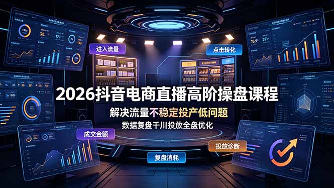 2026抖音电商直播高阶操盘课程,解决流量不稳定投产低问题,数据复盘千川投放全盘优化云学当下-创业资源网-知予轻创网-资源整合-互联网创业课程云学当下