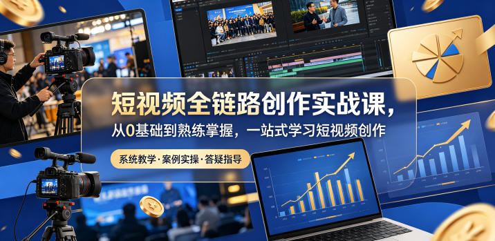 短视频全链路创作实战课，从0基础到熟练掌握，一站式学习短视频创作云学当下-创业资源网-知予轻创网-资源整合-互联网创业课程云学当下