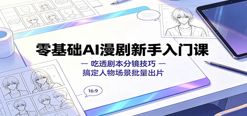 零基础AI漫剧新手入门课：吃透剧本分镜技巧，搞定人物场景批量出片云学当下-创业资源网-知予轻创网-资源整合-互联网创业课程云学当下