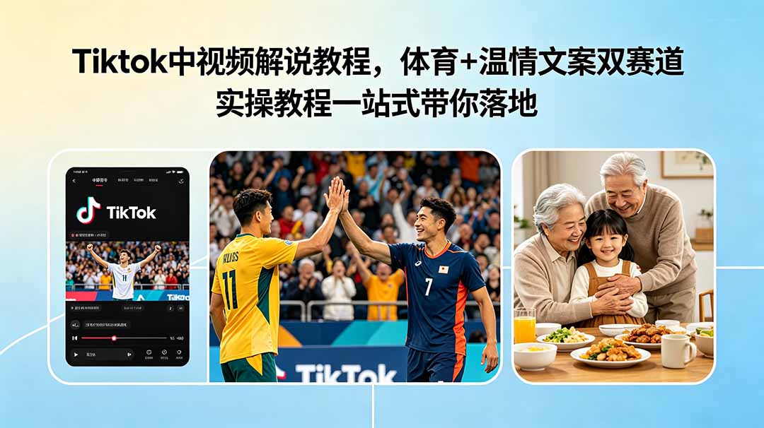 Tiktok中视频解说教程,体育+温情文案双赛道实操教程一站式带你落地云学当下-创业资源网-知予轻创网-资源整合-互联网创业课程云学当下