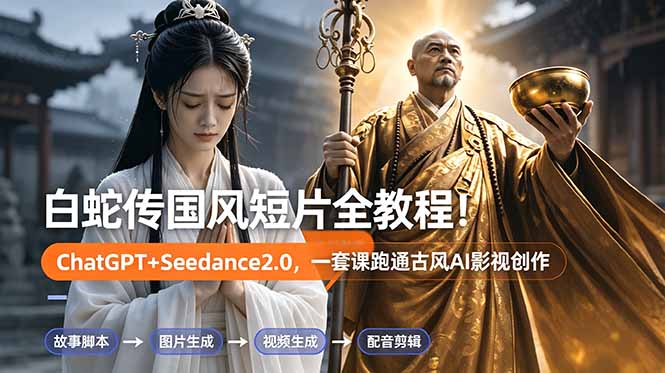 白蛇传-国风短片全教程！ChatGPT+Seedance2.0，一套课跑通古风AI影视创作云学当下-创业资源网-知予轻创网-资源整合-互联网创业课程云学当下