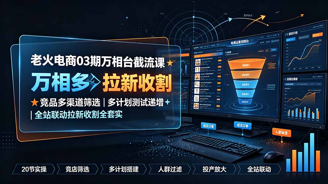 老火电商03期万相台截流课:竞品多渠道筛选|多计划测试递增|全站联动拉新收割全套实操教学云学当下-创业资源网-知予轻创网-资源整合-互联网创业课程云学当下