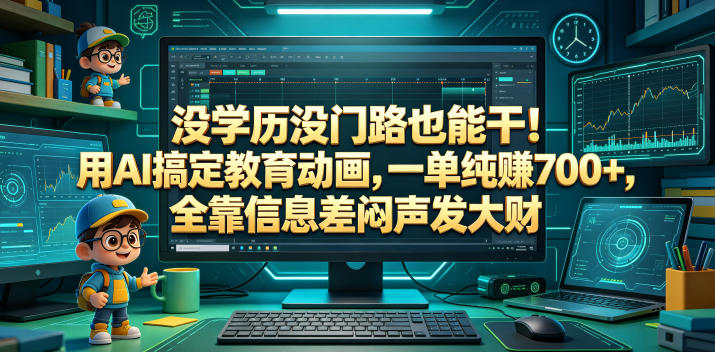 没学历没门路也能干！用AI搞定教育动画，一单纯賺700+，全靠信息差闷声发大财【揭秘】云学当下-创业资源网-知予轻创网-资源整合-互联网创业课程云学当下