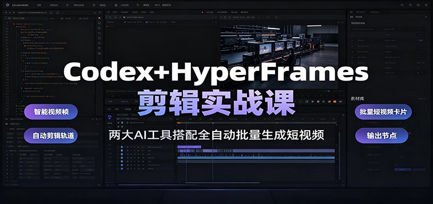 Codex+HyperFrames剪辑实战课:两大AI工具搭配全自动批量生成短视频云学当下-创业资源网-知予轻创网-资源整合-互联网创业课程云学当下