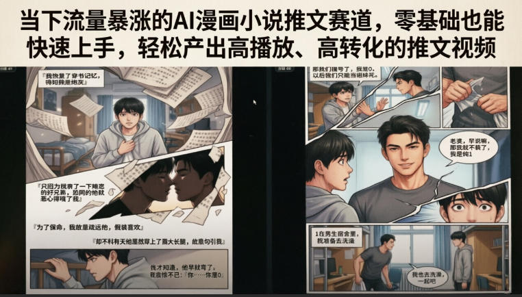 当下流量暴涨的AI漫画小说推文赛道，零基础也能快速上手，轻松产出高播放、高转化的推文视频云学当下-创业资源网-知予轻创网-资源整合-互联网创业课程云学当下