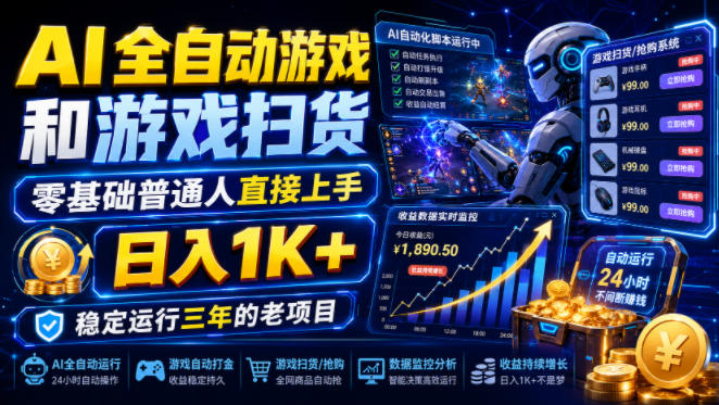 AI全自动游戏和游戏扫货，零基础普通人直接上手，日入1K+，稳定运行三年的老项目【揭秘】云学当下-创业资源网-知予轻创网-资源整合-互联网创业课程云学当下