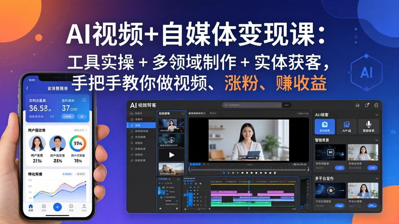 AI视频+自媒体变现课：工具实操 + 多领域制作 + 实体获客，手把手教你做视频、涨粉、赚收益-云学当下