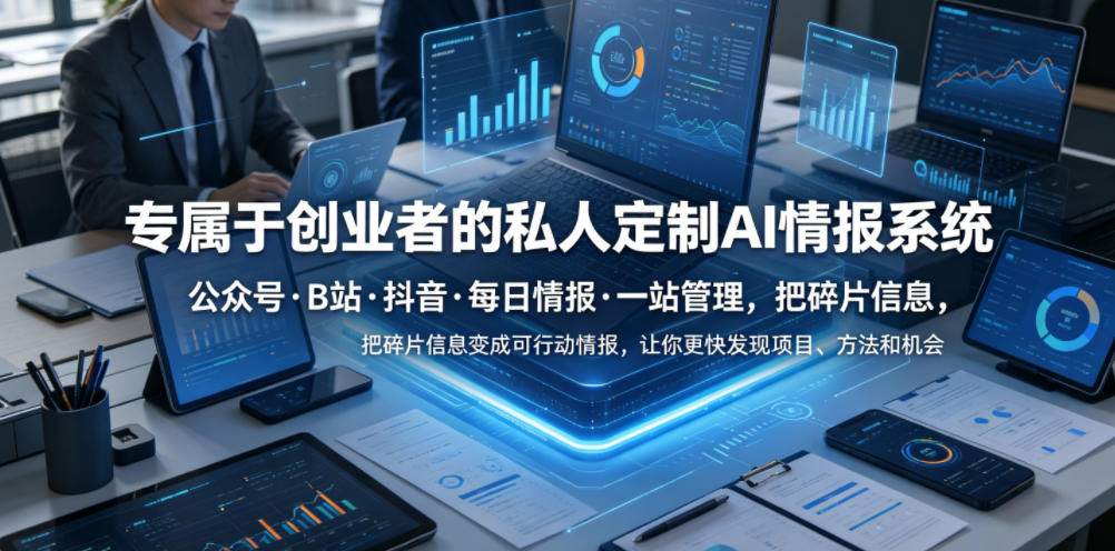 专属于创业者的私人定制AI情报系统,公众号·B站·抖音·每日情报·一站管理,把碎片信息变成可行动情报,让你更快发现项目、方法和机会云学当下-创业资源网-知予轻创网-资源整合-互联网创业课程云学当下