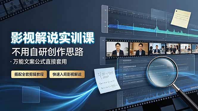 影视解说实训课:不用自研创作思路,万能文案公式直接套用,搭配全套剪辑教程,快速入局影视解说云学当下-创业资源网-知予轻创网-资源整合-互联网创业课程云学当下
