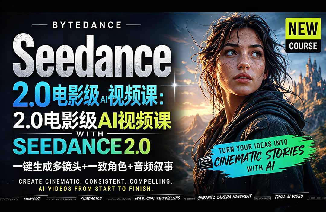 Seedance 2.0电影级AI视频课：一键生成多镜头+一致角色+音频叙事云学当下-创业资源网-知予轻创网-资源整合-互联网创业课程云学当下