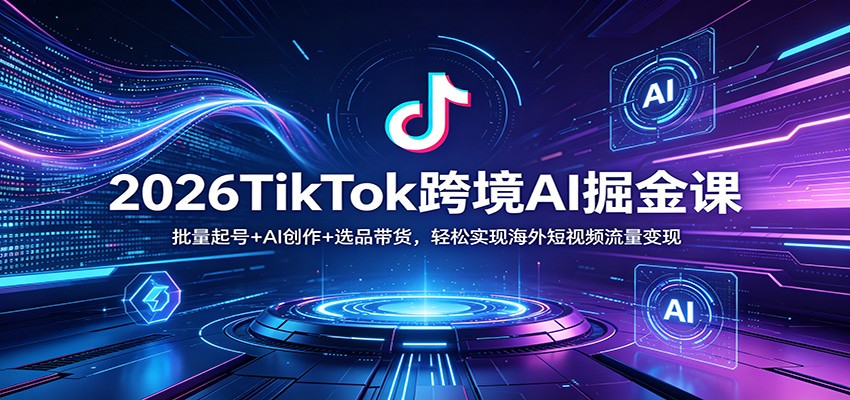 2026TikTok跨境AI掘金课:批量起号+AI创作+选品带货,轻松实现海外短视频流量变现云学当下-创业资源网-知予轻创网-资源整合-互联网创业课程云学当下