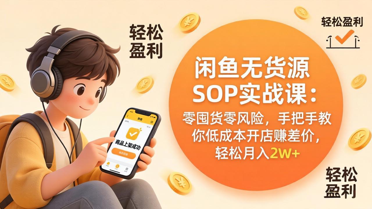 闲鱼无货源SOP实战课：零囤货零风险，手把手教你低成本开店赚差价，轻松月入2w+-云学当下