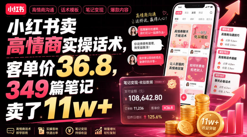 小红书卖高情商实操话术,客单价36.8,349篇笔记卖了11w+!云学当下-创业资源网-知予轻创网-资源整合-互联网创业课程云学当下