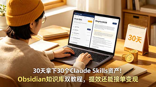 30天拿下30个Claude Skills资产!Obsidian知识库双教程,提效还能接单变现云学当下-创业资源网-知予轻创网-资源整合-互联网创业课程云学当下