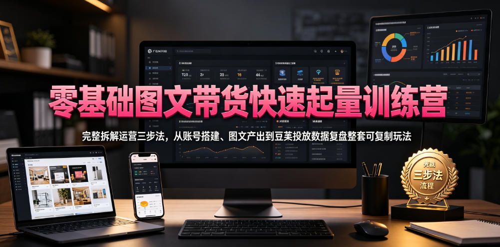 零基础图文带货快速起量训练营,完整拆解运营三步法,从账号搭建、图文产出到豆荚投放数据复盘整套可复制玩法云学当下-创业资源网-知予轻创网-资源整合-互联网创业课程云学当下