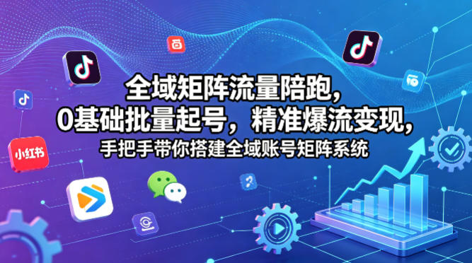 全域矩阵流量陪跑，0基础批量起号，精准爆流变现，手把手带你搭建全域账号矩阵系统云学当下-创业资源网-知予轻创网-资源整合-互联网创业课程云学当下