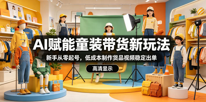 AI赋能童装带货新玩法，新手从零起号，低成本制作货品视频稳定出单云学当下-创业资源网-知予轻创网-资源整合-互联网创业课程云学当下