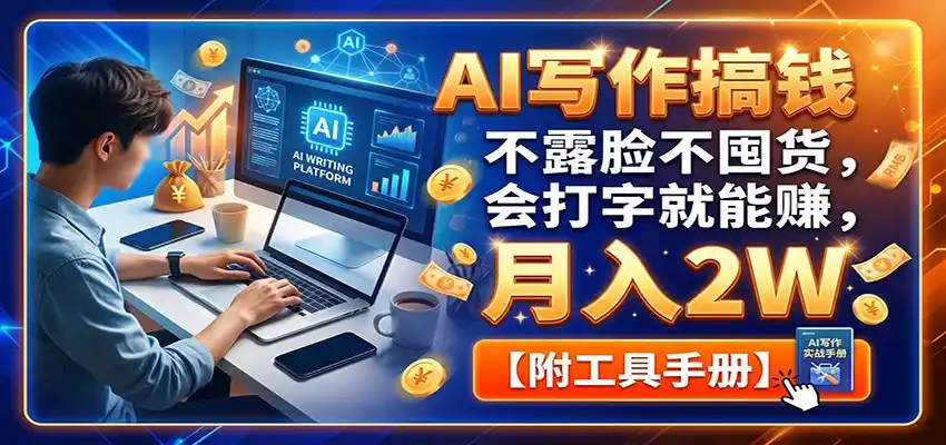 AI写作搞钱：不露脸不囤货，会打字就能赚，月入2W【附工具手册】云学当下-创业资源网-知予轻创网-资源整合-互联网创业课程云学当下