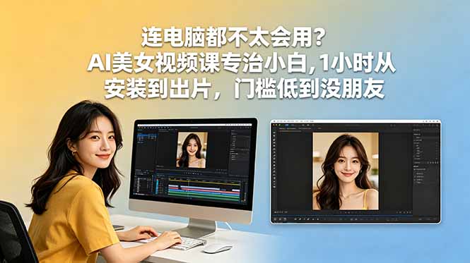 连电脑都不太会用？AI美女视频课专治小白，1小时从安装到出片，门槛低到没朋友云学当下-创业资源网-知予轻创网-资源整合-互联网创业课程云学当下