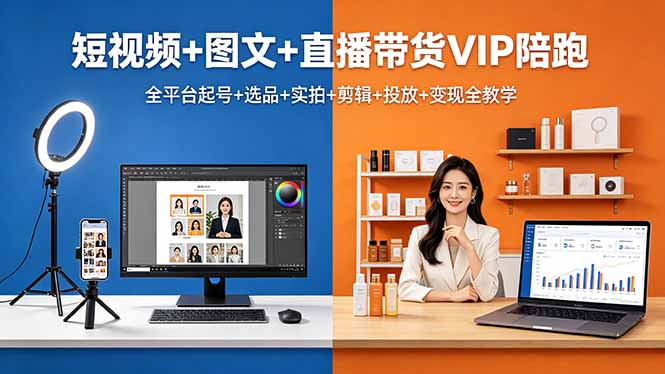 短视频+图文+直播带货VIP陪跑，全平台起号+选品+实拍+剪辑+投放+变现全教学云学当下-创业资源网-知予轻创网-资源整合-互联网创业课程云学当下