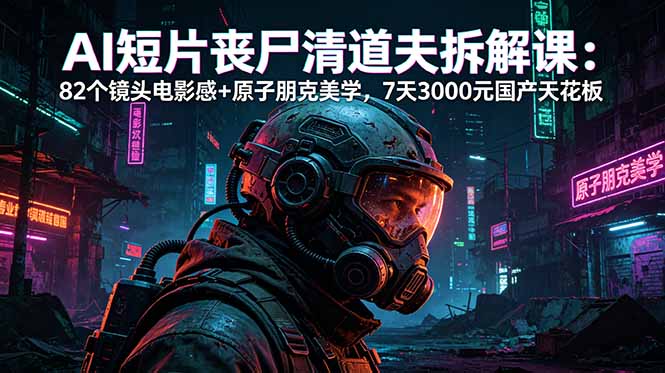 AI短片《丧尸清道夫》拆解课：82个镜头电影感+原子朋克美学，7天3000元国产天花板云学当下-创业资源网-知予轻创网-资源整合-互联网创业课程云学当下